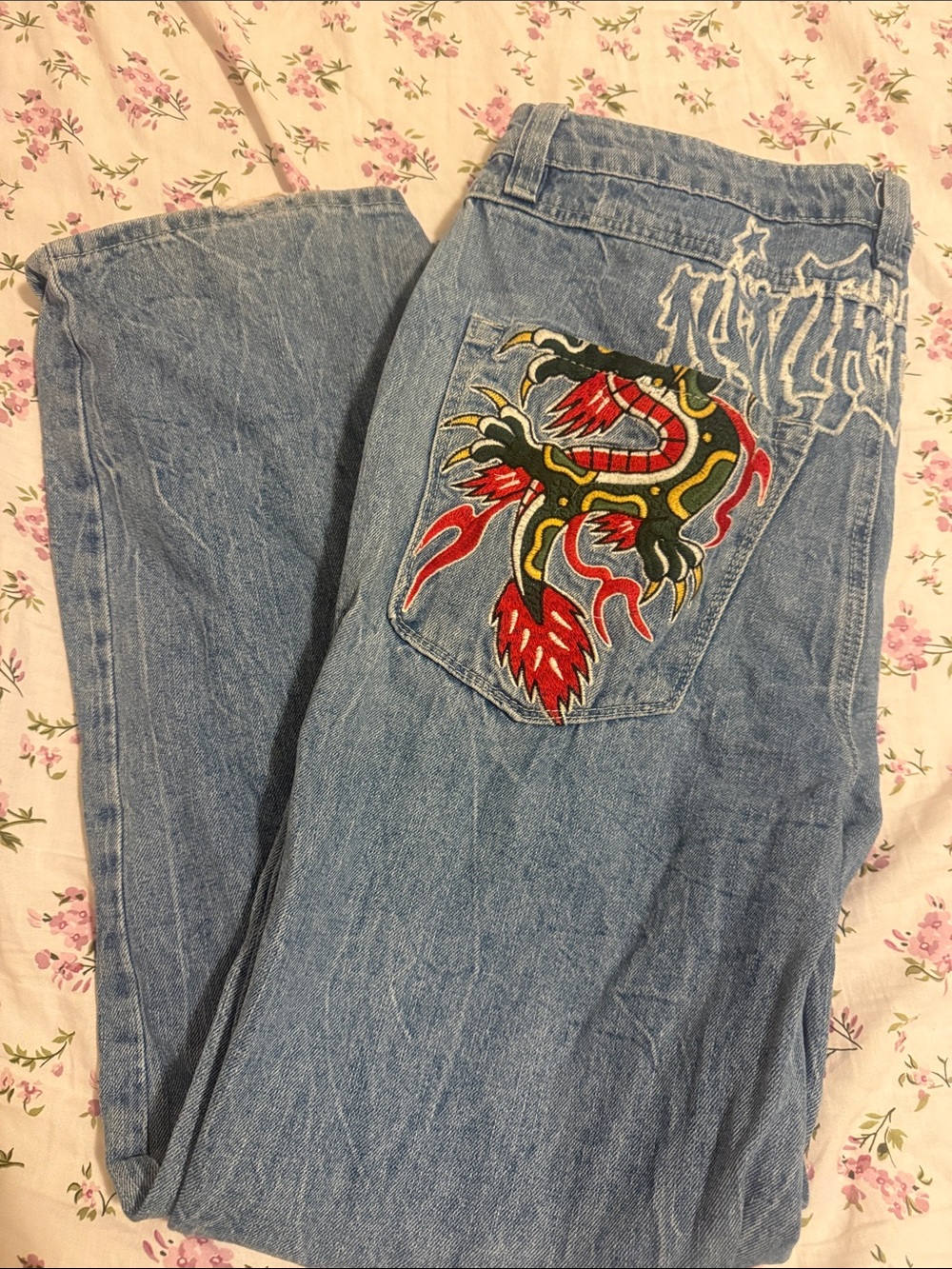Men'sAmbush  Light Blue Bootcut Jeans with Embroidered Patch